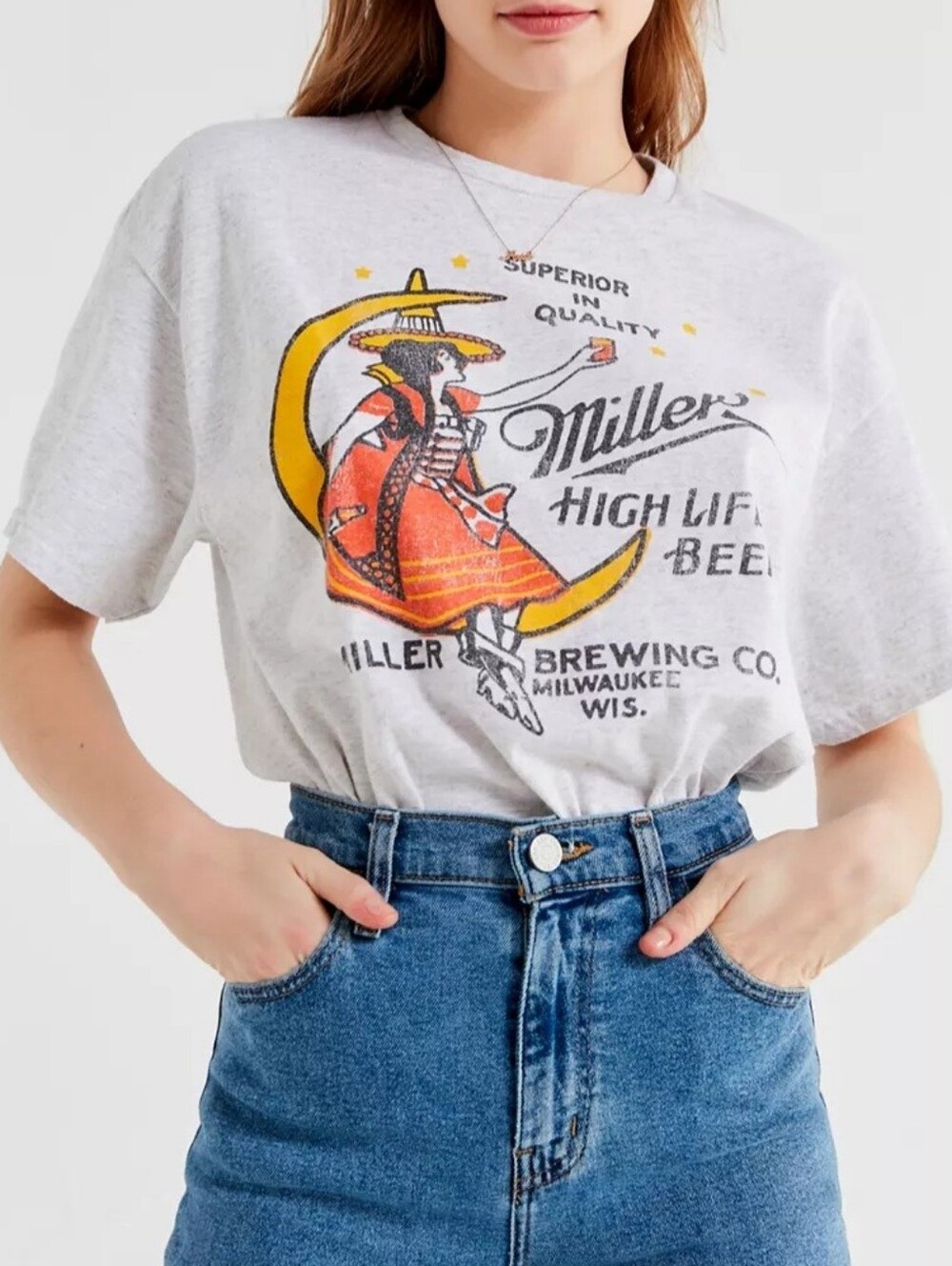 Urban Outfitters Junk Food Miller High Life Vintage Insp Girl In The Moon Tee